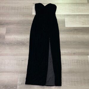 Vintage Velvet Strapless High Slit Dress